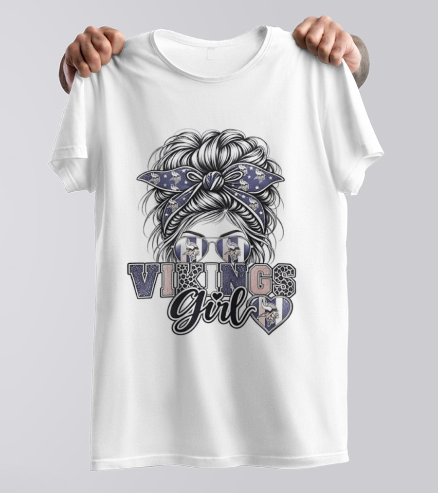 Minnesota Vikings Girl Messy Bun Bandana Sunglasses T-Shirt