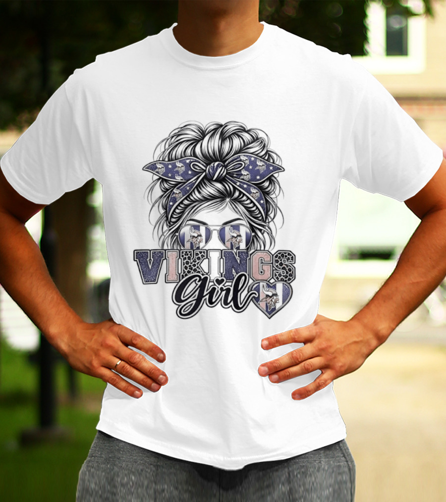 Minnesota Vikings Girl Messy Bun Bandana Sunglasses T-Shirt