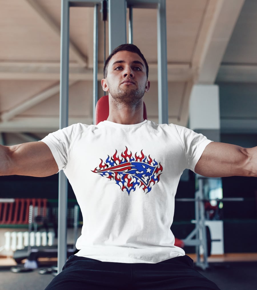 New England Patriots Flaming Blue And Red Sports Team T-Shirt