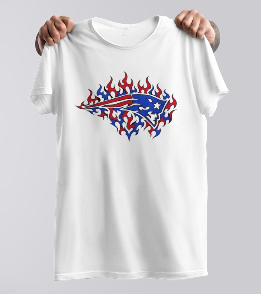 New England Patriots Flaming Blue And Red Sports Team T-Shirt