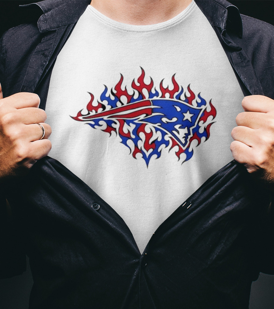 New England Patriots Flaming Blue And Red Sports Team T-Shirt