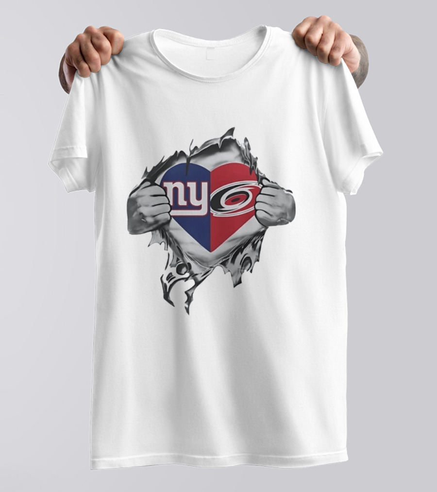New York Giants Carolina Hurricanes Heart Fan Pride T-Shirt