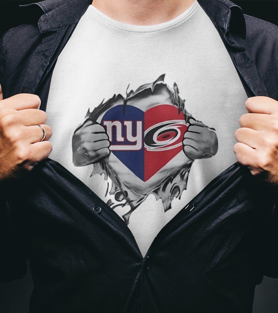 New York Giants Carolina Hurricanes Heart Fan Pride T-Shirt
