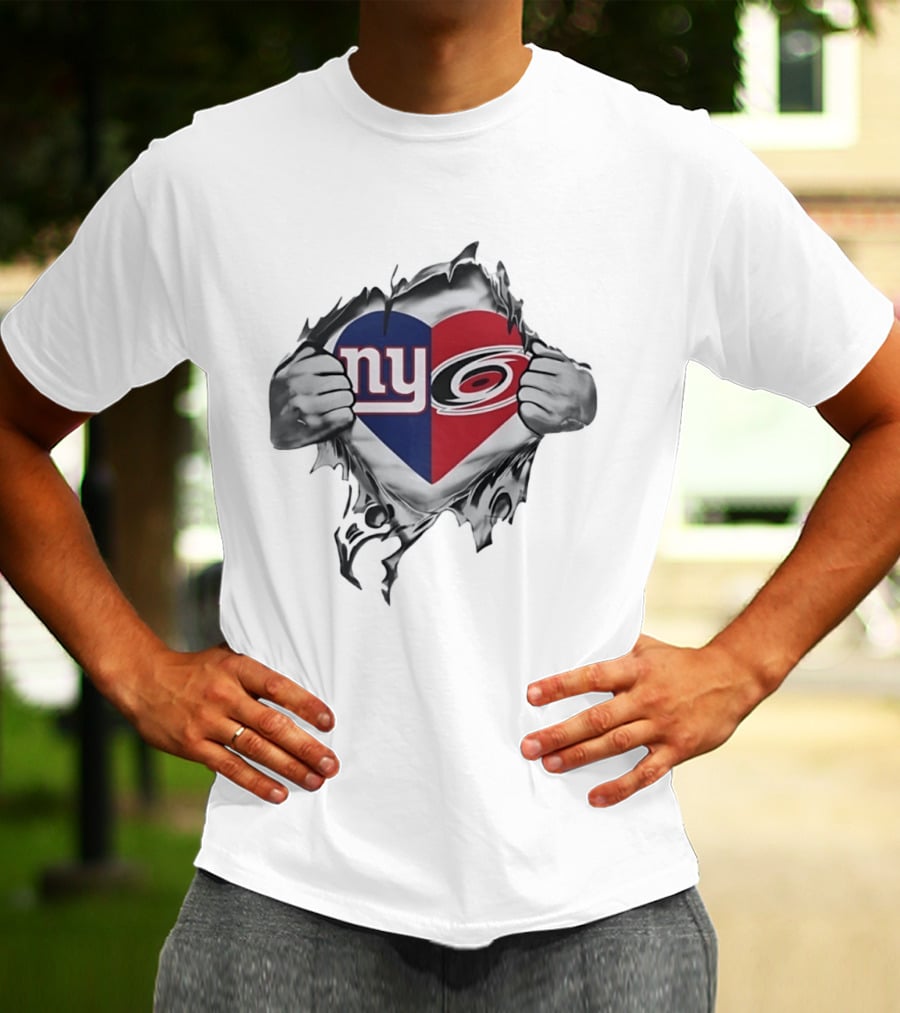 New York Giants Carolina Hurricanes Heart Fan Pride T-Shirt