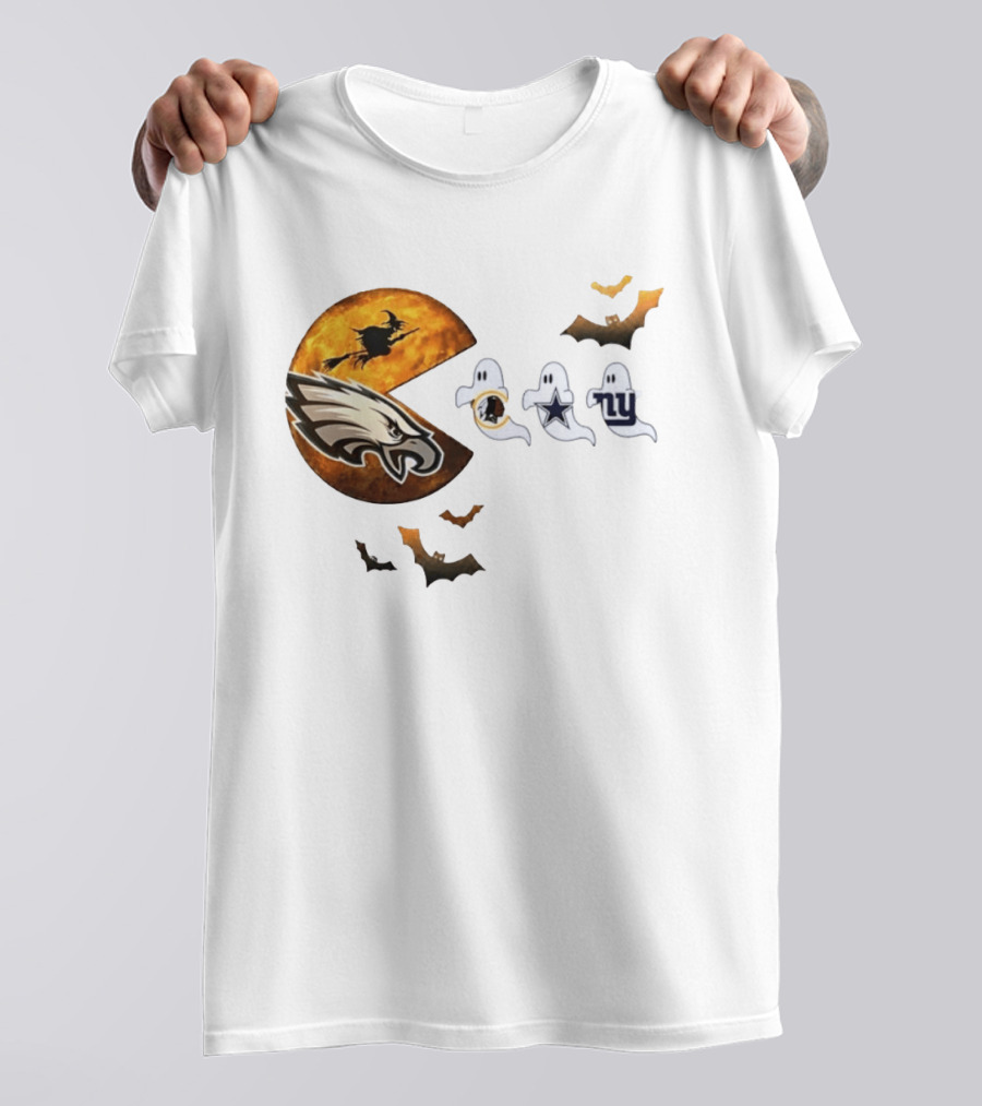 Philadelphia Eagles Pac Man Halloween Washington Commanders Cowboys Giants Ghosts T-Shirt
