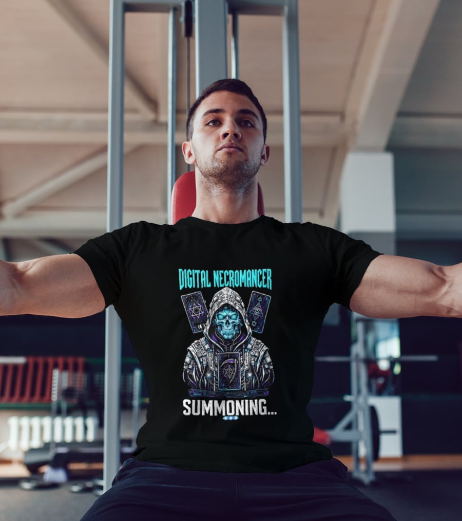 Digital Necromancer Summoning Cyber Skull Tarot Cards T-Shirt