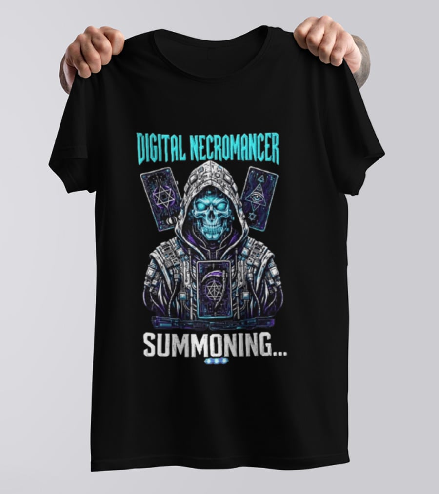 Digital Necromancer Summoning Cyber Skull Tarot Cards T-Shirt