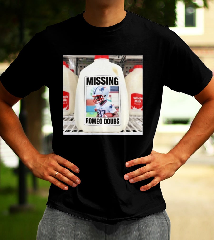 Missing Romeo Doubs Football Milk Carton With Patriots Helmet Image T-Shirt