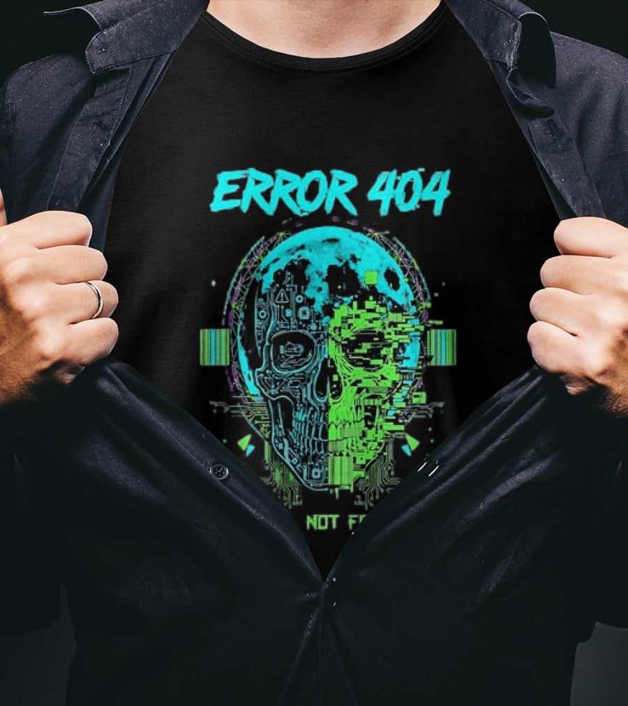 Error 404 Soul Not Found Cyber Skull Glitch Retro Tech Aesthetic T-Shirt