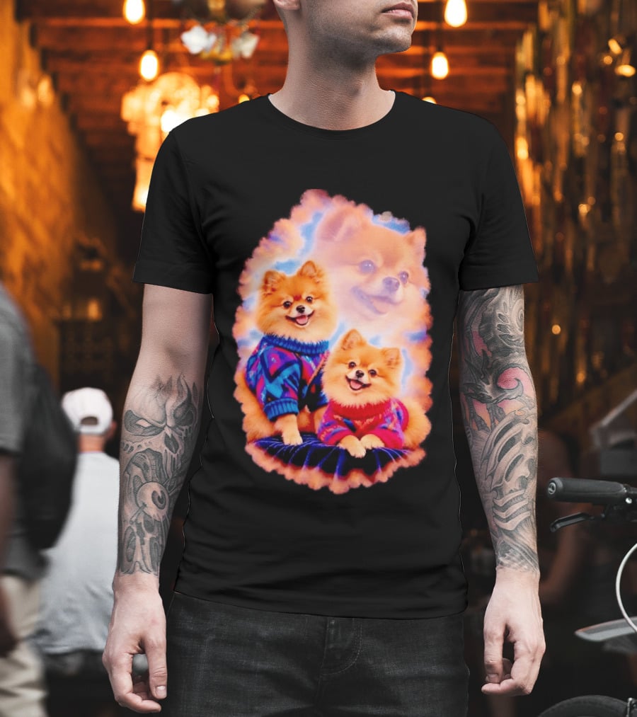 Pomeranian Puppies Cozy Sweaters Neon Pastel Vibe T-Shirt