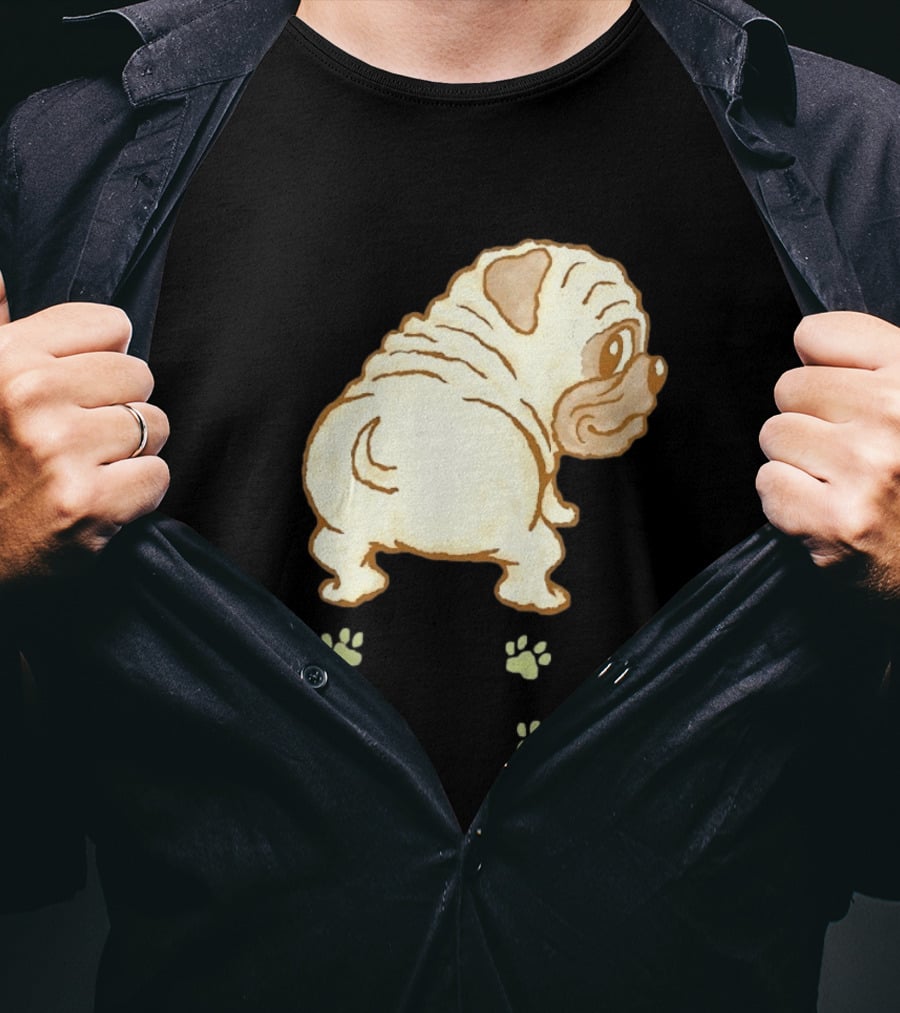 Pug Looking Back With Paw Prints Dog Cute Canine T-Shirt