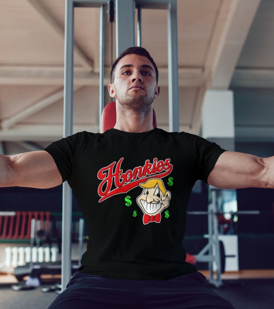 Honkies Red Script Cartoon Blond Man Dollar Signs T-Shirt