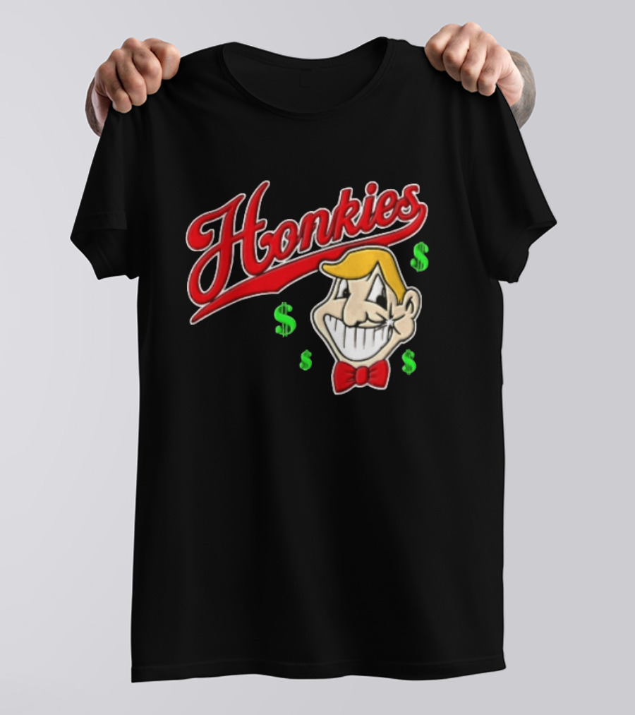 Honkies Red Script Cartoon Blond Man Dollar Signs T-Shirt