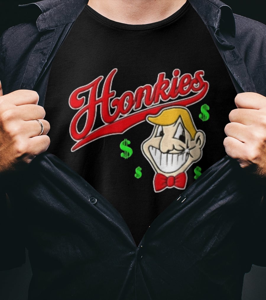 Honkies Red Script Cartoon Blond Man Dollar Signs T-Shirt