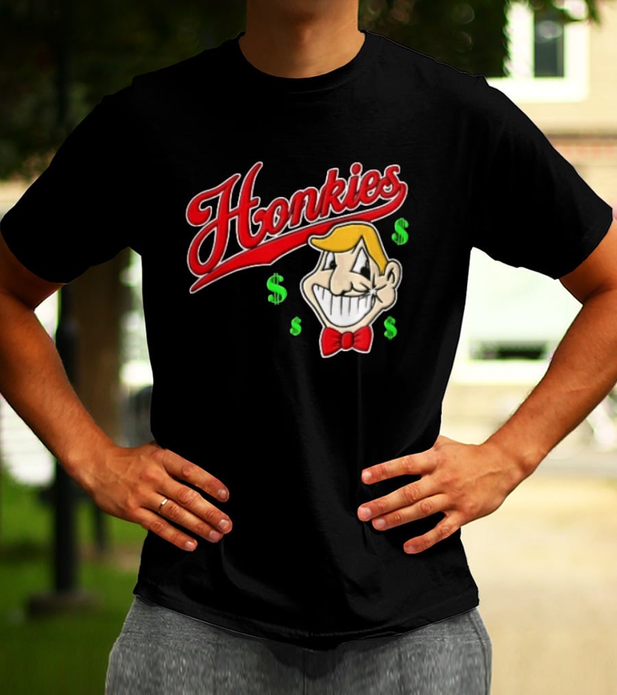 Honkies Red Script Cartoon Blond Man Dollar Signs T-Shirt