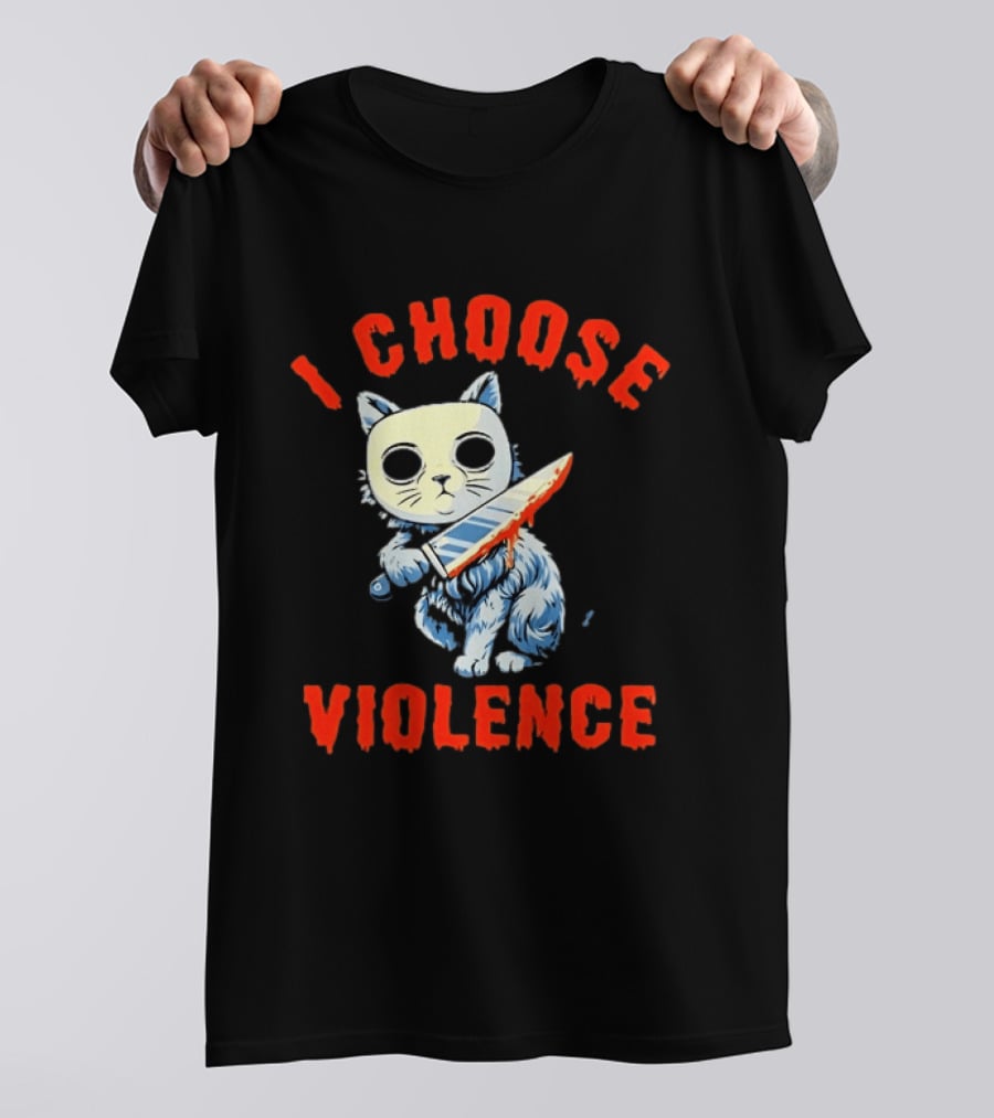 I Choose Violence Cat With Knife Horror Creepy Mask T-Shirt