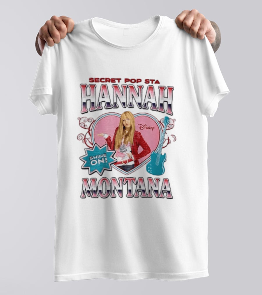 Hannah Montana Secret Pop Star Shine On Disney Heart Electric Guitar T-Shirt