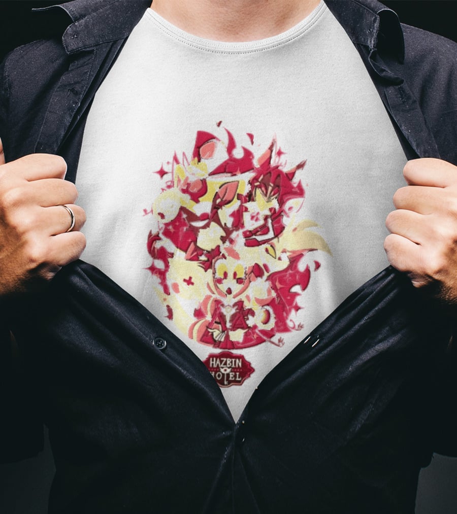 Hazbin Hotel Demon Characters Red Sparkles Group T-Shirt