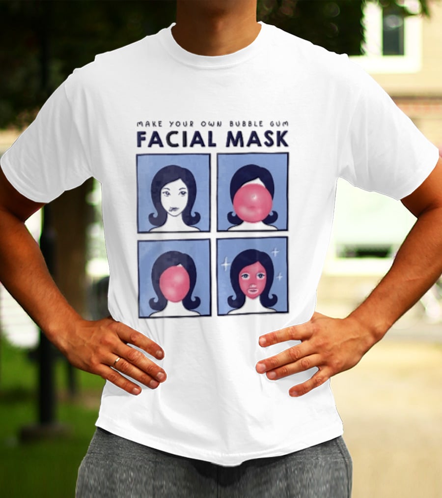 Make Your Own Bubble Gum Facial Mask Comic Woman Four Panel Pink Pop T-Shirt