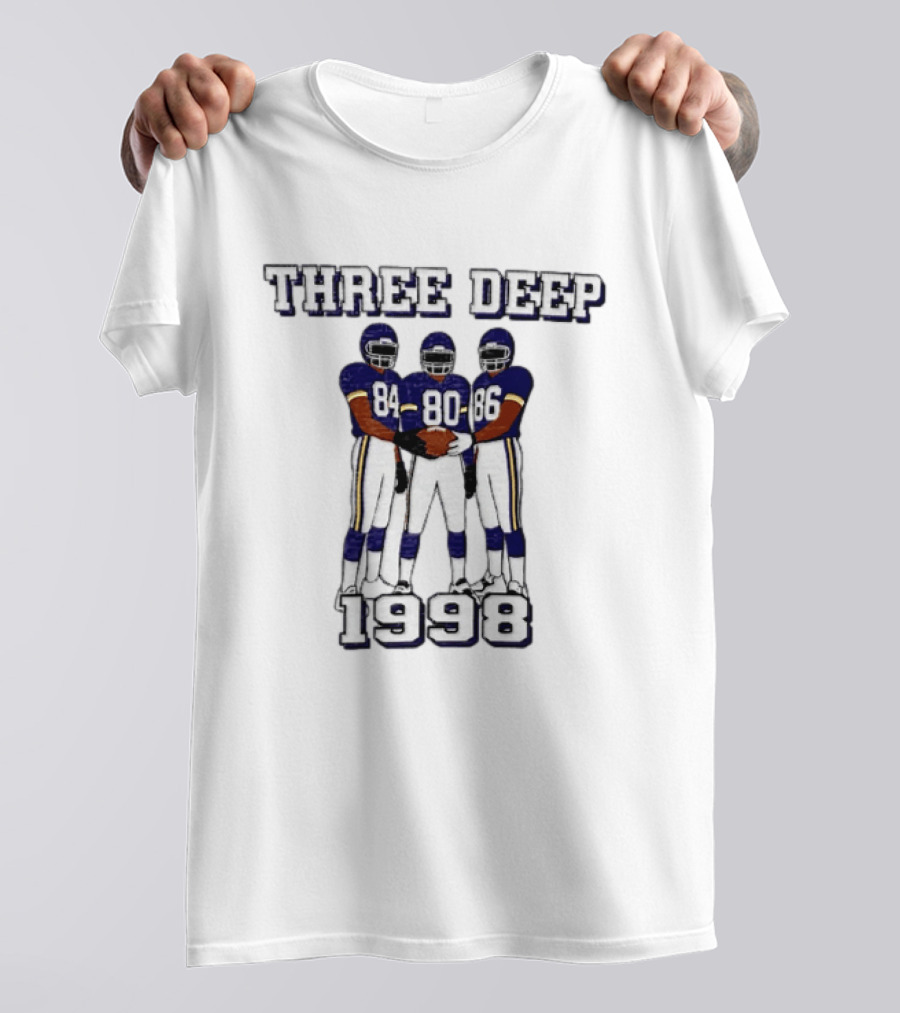 Three Deep 1998 Randy Moss Cris Carter Jake Reed Minnesota Vikings 84 80 86 T-Shirt