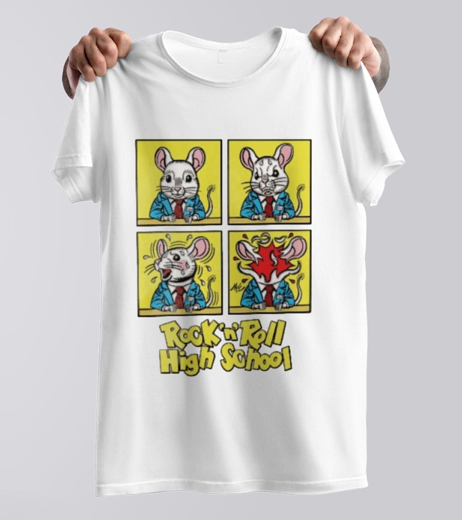 Rock N Roll High School Comic Mouse Head Explosion Cartoon Panels T-Shirt