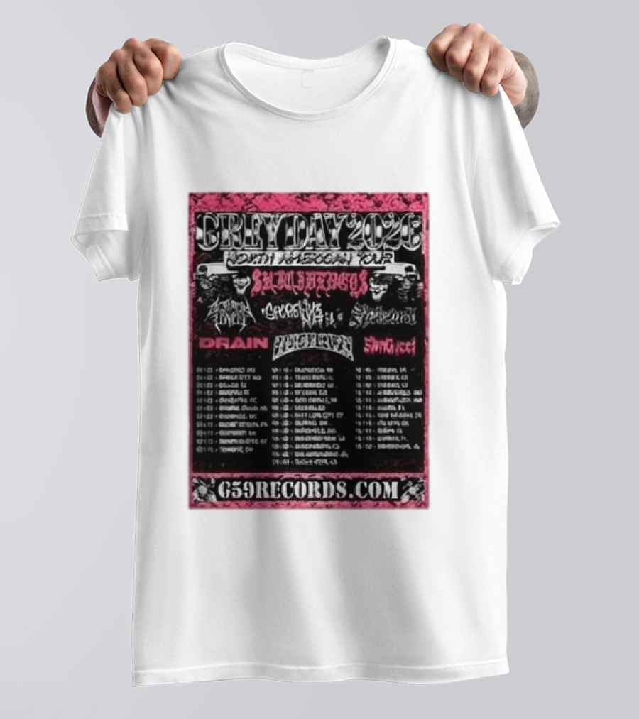 Greyday 2026 North American Tour Lineup Photo G59Records Suicideboys Drain Lineup Dates T-Shirt