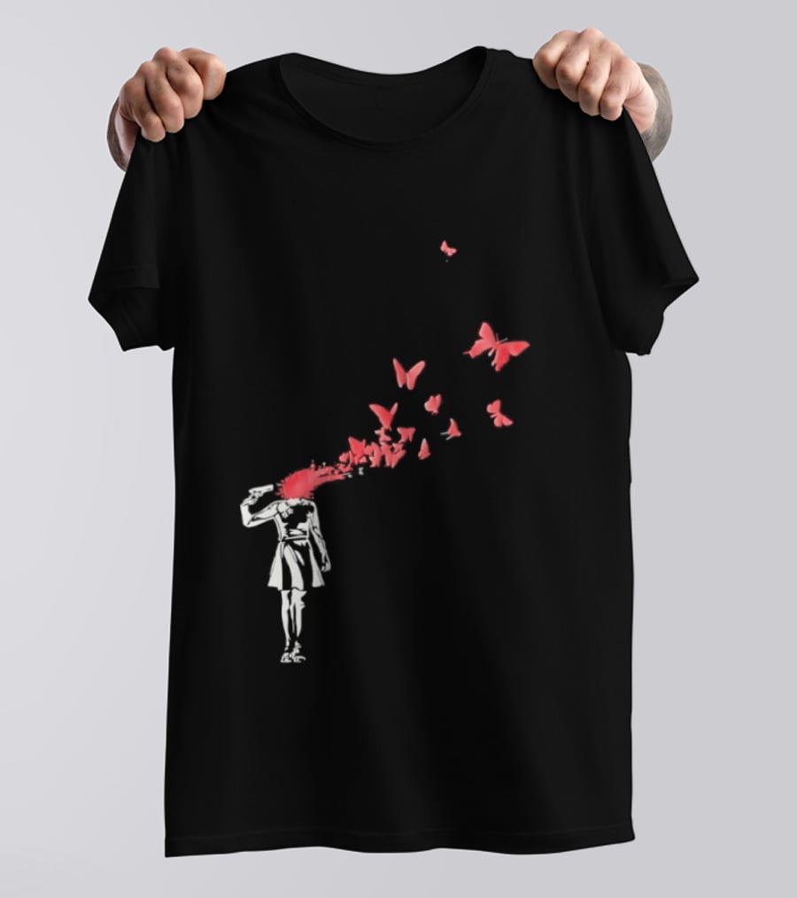 Banksy Girl Red Butterfly Burst Explosion T-Shirt