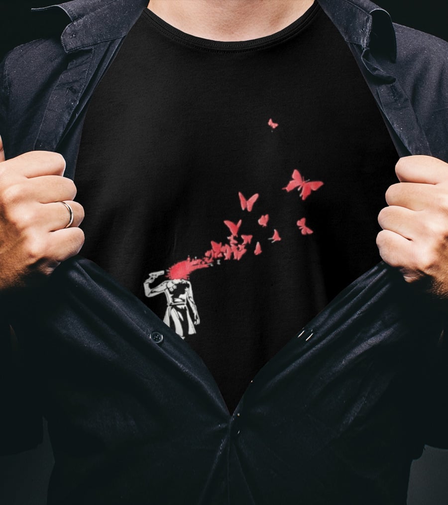 Banksy Girl Red Butterfly Burst Explosion T-Shirt