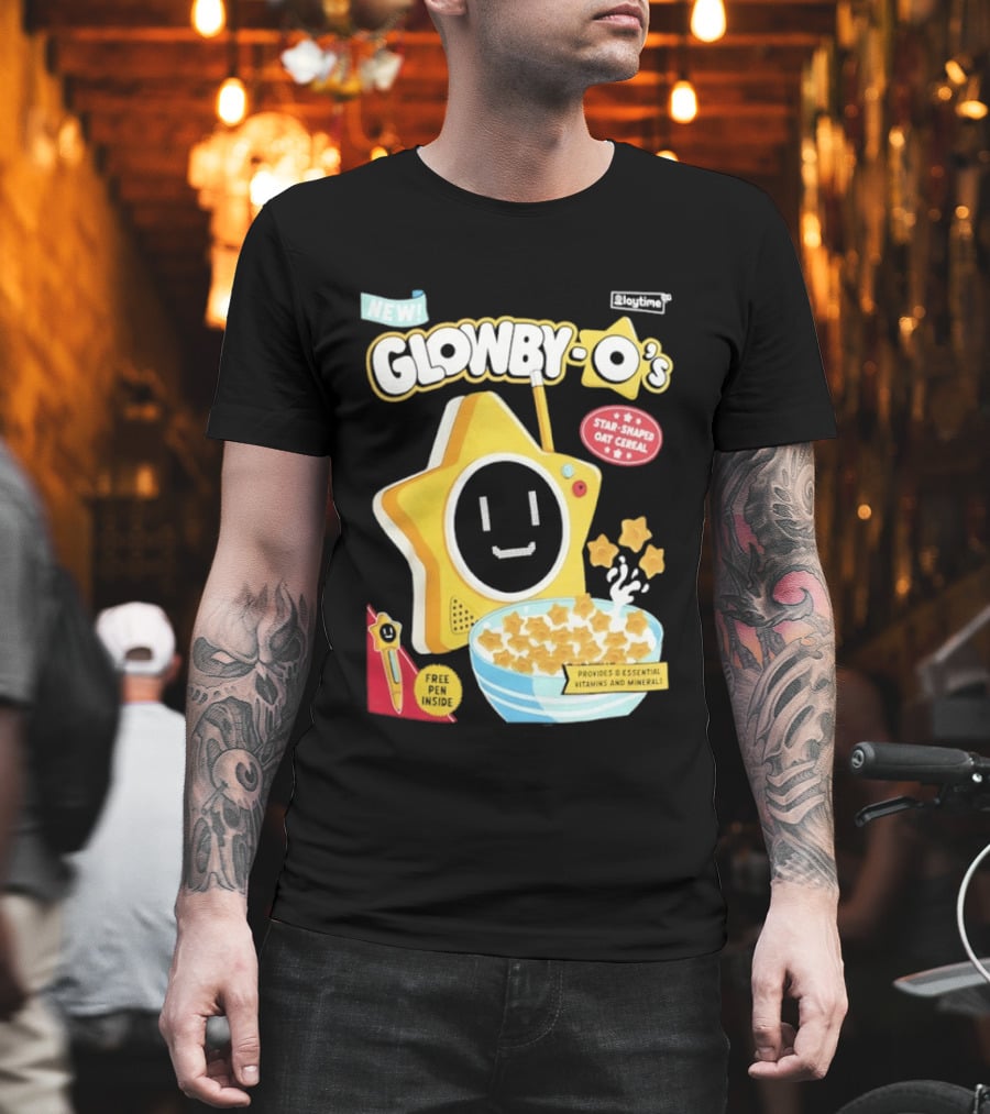 NEW Playtime Co Glowby O's Star Shaped Oat Cereal Box With Smiling Star And Bowl Of Cereal Bites T-Shirt