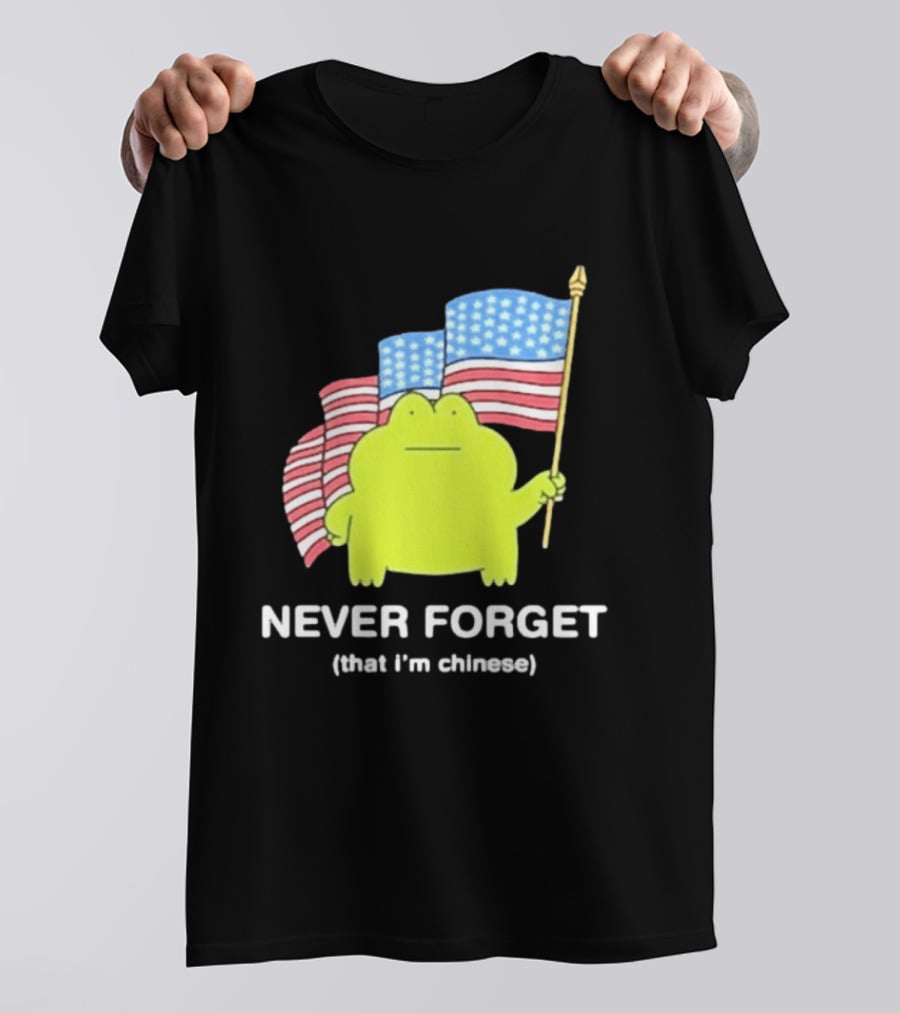 Frog Holding American Flags Never Forget That I'm Chinese T-Shirt