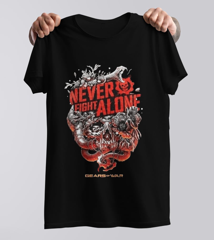 Gears Of War Never Fight Alone Skull Floral Snake T-Shirt