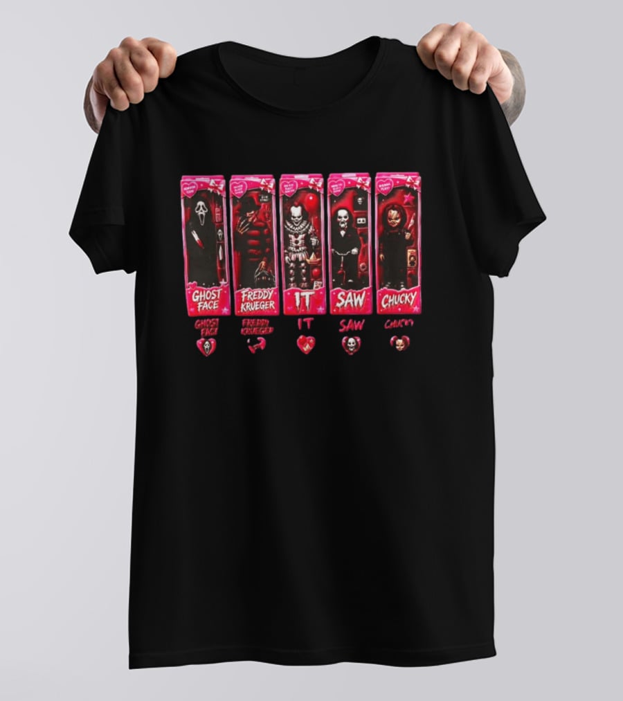 Ghost Face Freddy Krueger IT Saw Chucky Horror Characters Cards Collectible Toy Box Hearts T-Shirt