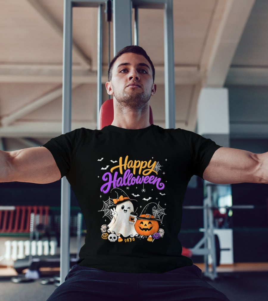 Happy Halloween Ghost Pumpkin Candy And Spider Webs T-Shirt
