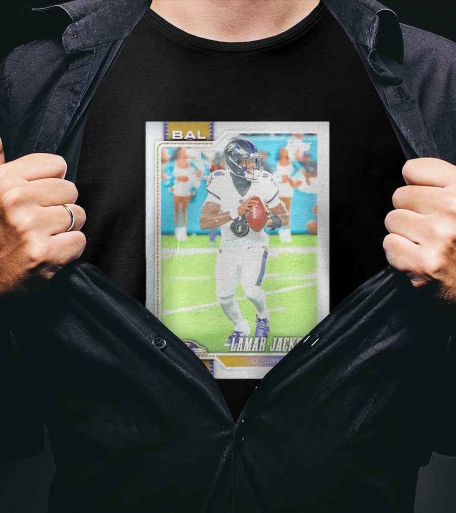 Lamar Jackson Baltimore Ravens Quarterback Topps Trading Card Authentic NFL Edition T-Shirt