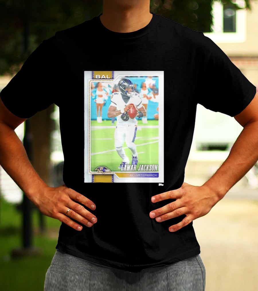 Lamar Jackson Baltimore Ravens Quarterback Topps Trading Card Authentic NFL Edition T-Shirt