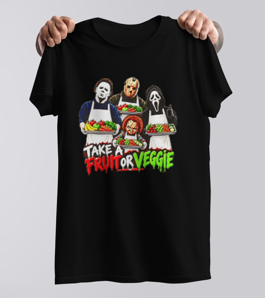 Michael Myers Jason Voorhees Ghostface Chucky Horror Movie Take A Fruit Or Veggie T-Shirt