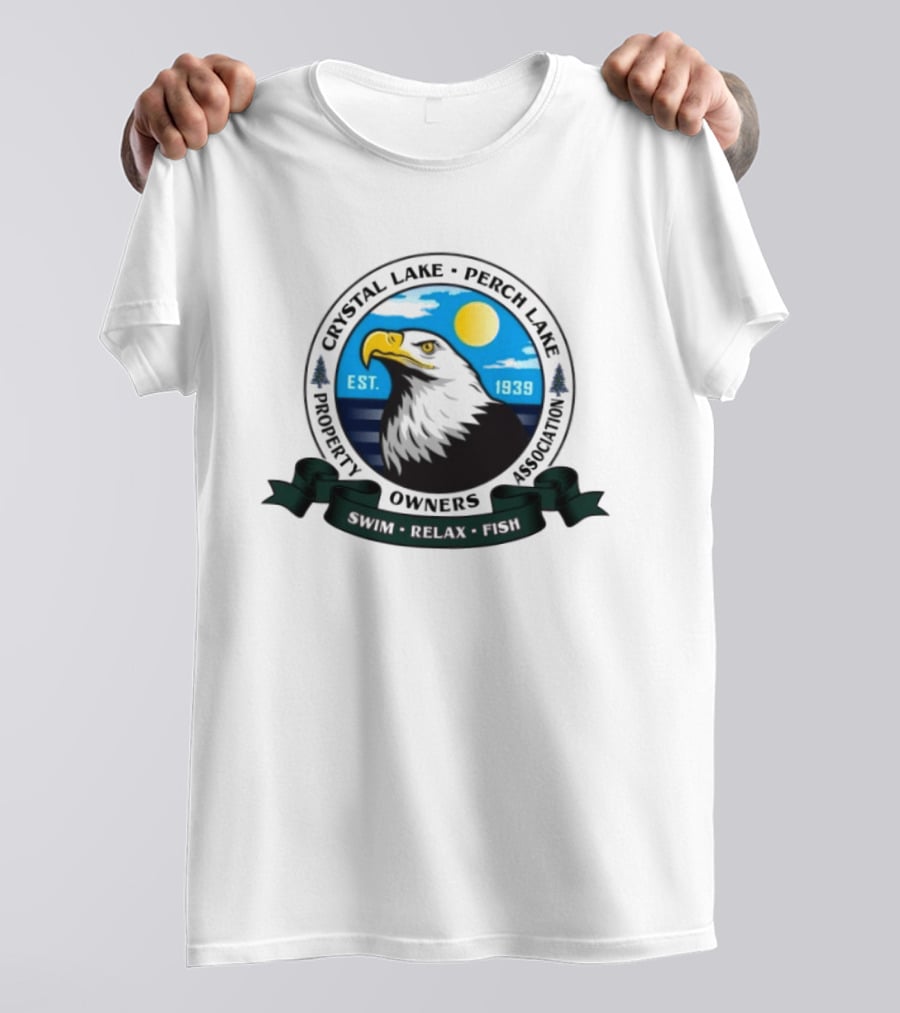 Crystal Lake Perch Lake Property Owners Association Eagle Emblem Est. 1939 Swim Relax Fish T-Shirt