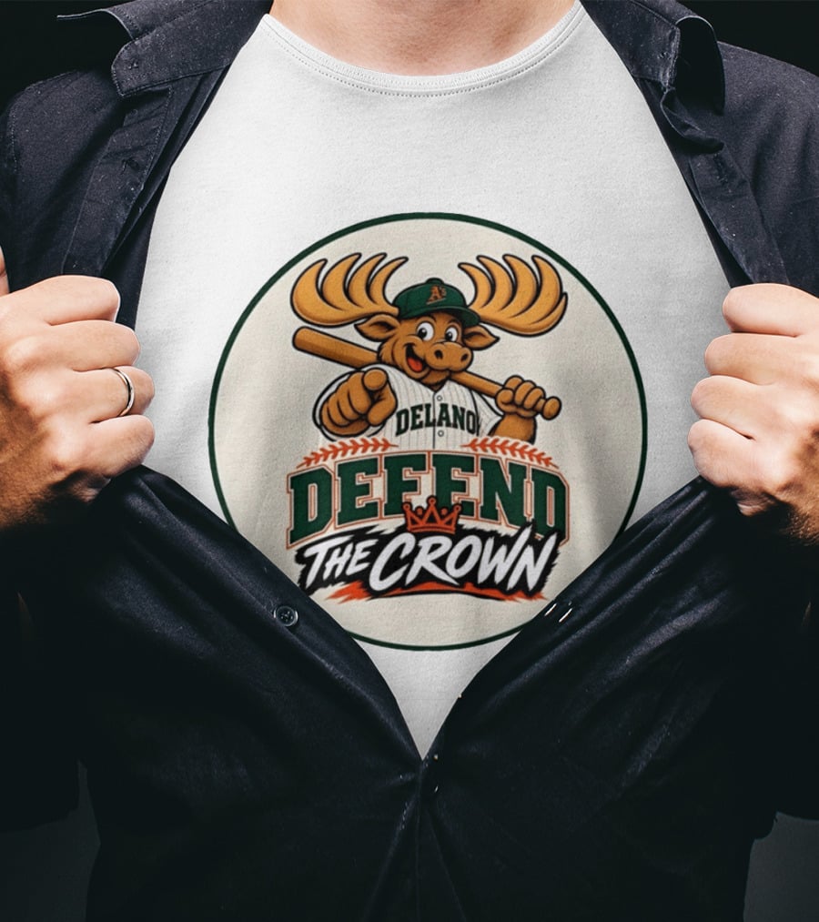 Delano A's Moose Character Baseball Defend The Crown T-Shirt