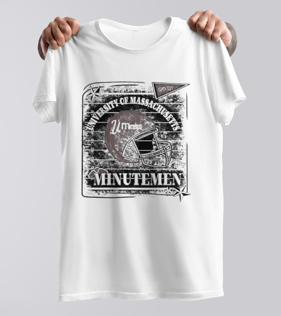 University Of Massachusetts Minutemen Distressed Football Helmet T-Shirt