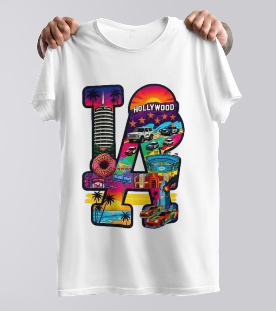 Los Angeles Hollywood Randy's Donuts Rodeo Drive Palm Trees Dodgers Stadium T-Shirt