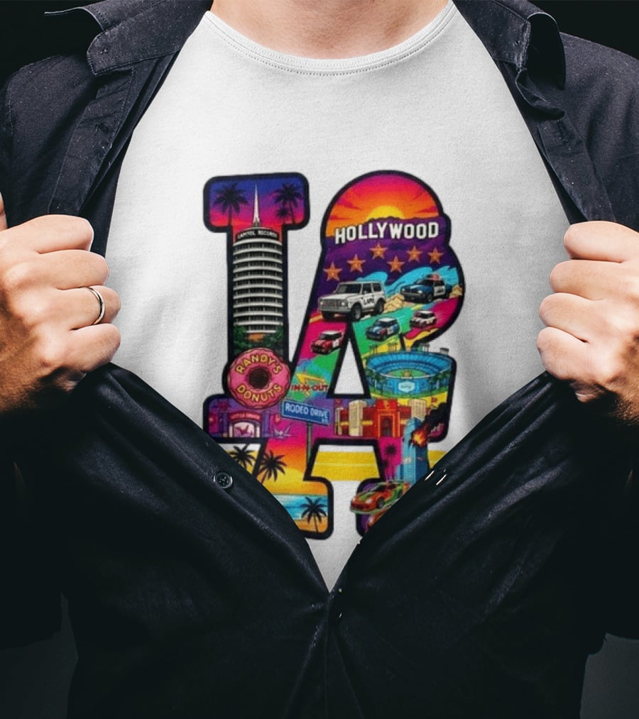 Los Angeles Hollywood Randy's Donuts Rodeo Drive Palm Trees Dodgers Stadium T-Shirt