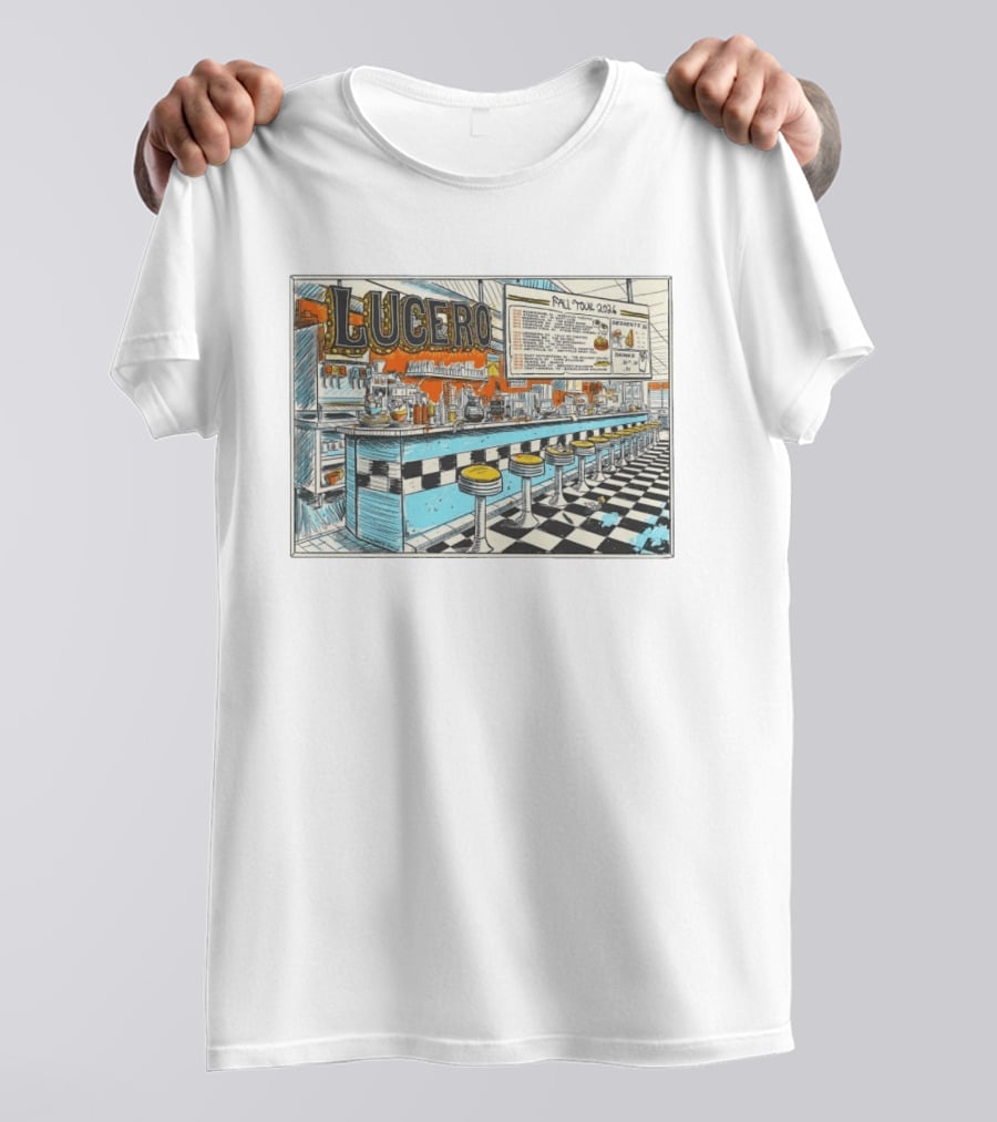 Lucero Fall Tour 2026 Diner Indie Rock Showdeer Vintage Americana Scenery T-Shirt