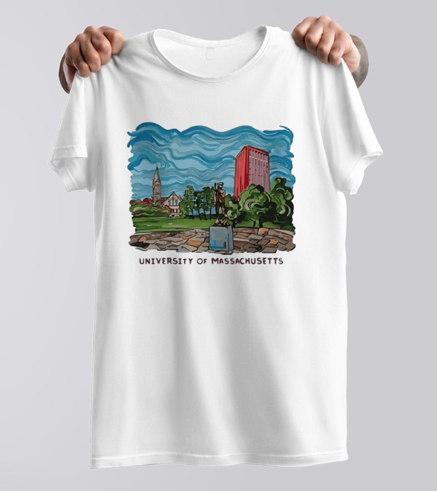 University Of Massachusetts Landmark Campus Scene Tower And Trees T-Shirt
