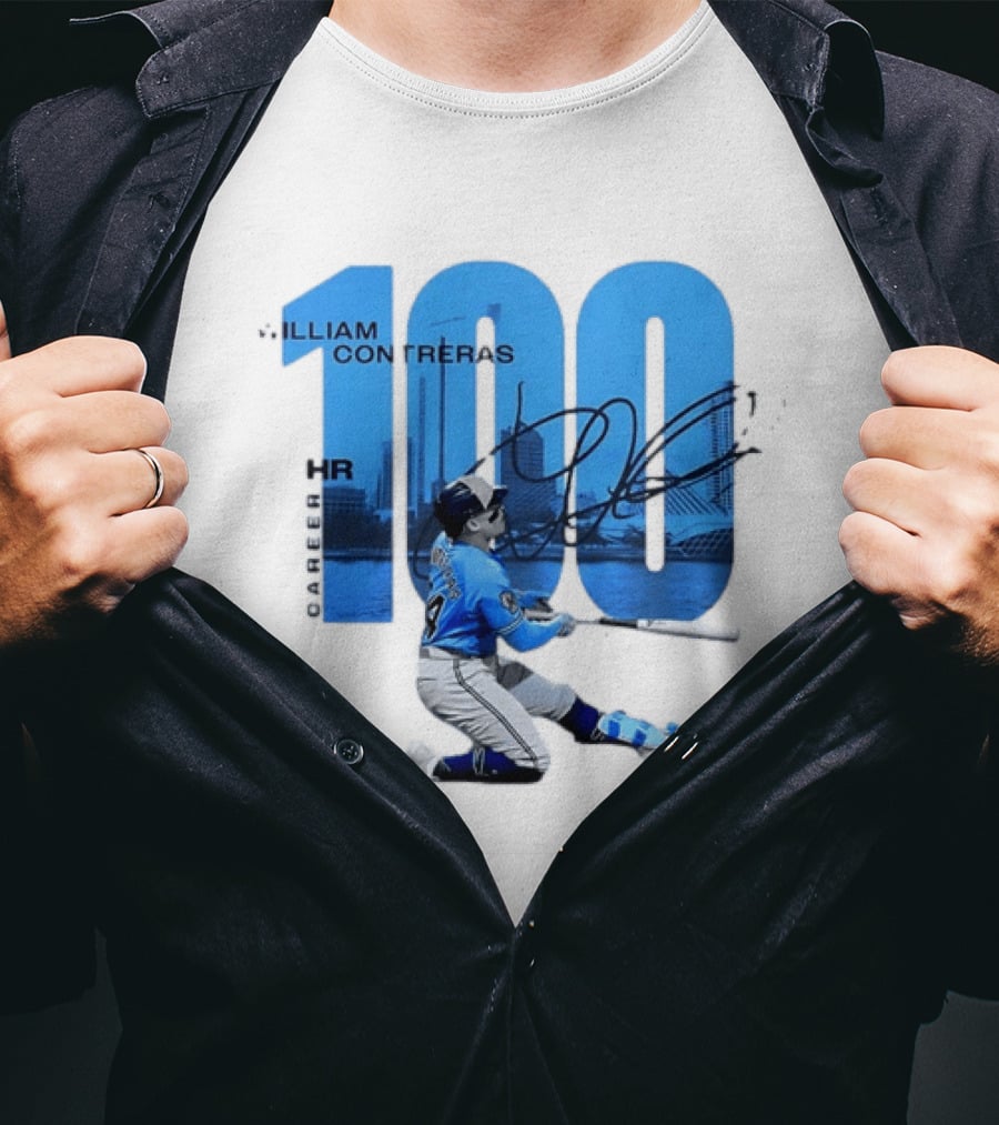 William Contreras Milwaukee Brewers 100 HR Milestone Signature T-Shirt