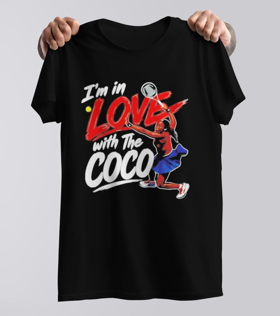 I'm In Love With The Coco Tennis Slam Action Bold Red And White T-Shirt