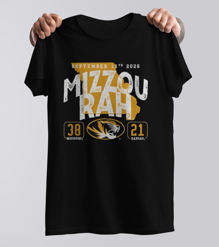 Missouri Tigers 38 Vs Kansas Jayhawks 21 Mizzou Rah September 11th 2026 T-Shirt