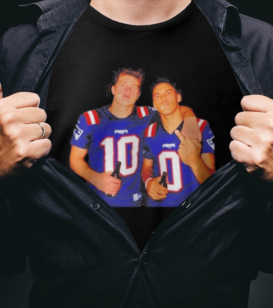New England Patriots Drake Maye Christian Gonzalez Middle Finger Beer T-Shirt