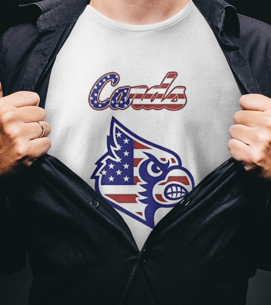 Cards American Flag Cardinal Head Stars Stripes T-Shirt