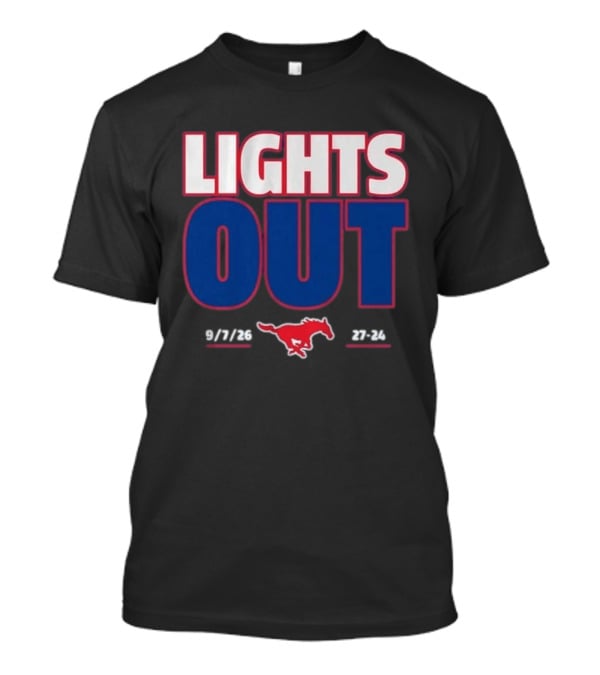 SMU Mustangs Football Lights Out 9 7 26 27 24 T-Shirt