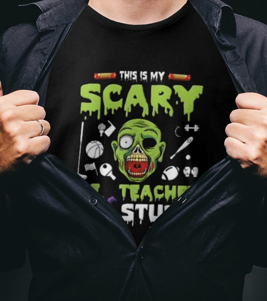 This Is My Scary PE Teacher Costume Zombie Head Sports Equipment Pumpkin T-Shirt